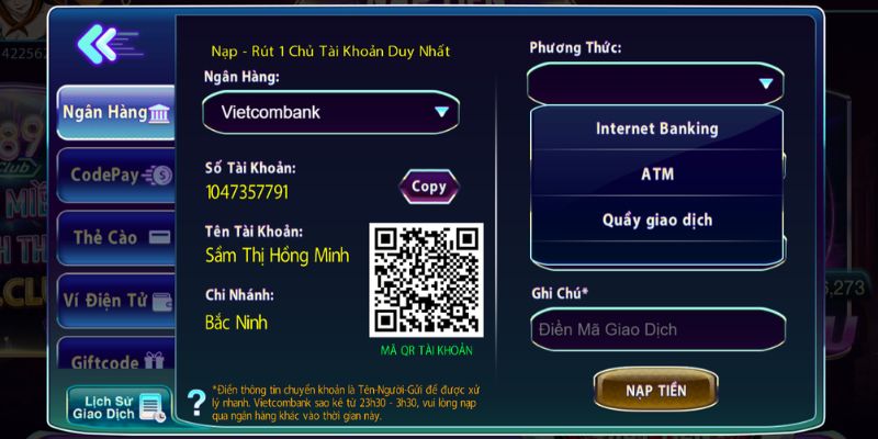 Lựa chọn phương thức và cung cấp thông tin