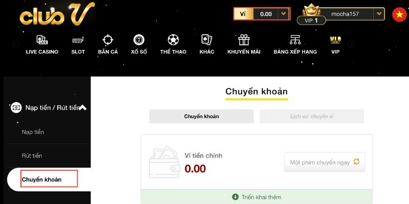 Tiến hành chuyển tiền về ví chính
